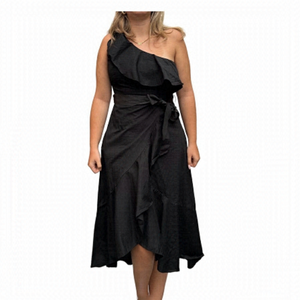 HAUTE rouge designed in New York ruffle wrap black dress one shoulder